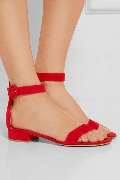 Heel measures approximately 20mm/ 1 inch Red suede Buckle-fastening
