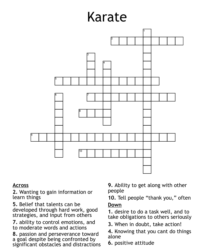 Karate Crossword - WordMint