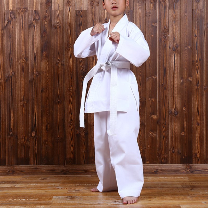 White Karate Uniform with Belt Light Weight Elastic Waistband
