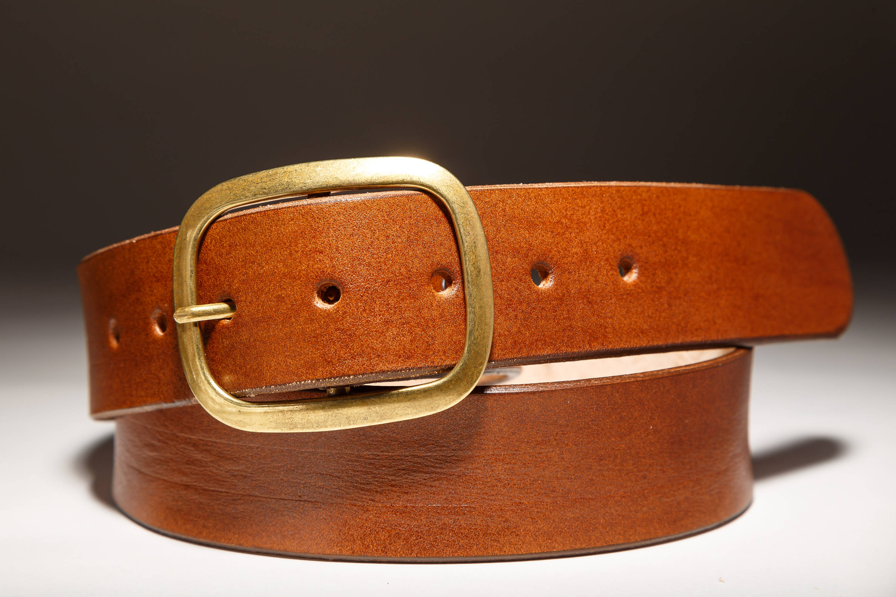 Brown Leather Belt with Brass Buckle - Regan Flegan