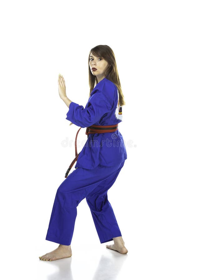 Female Taekwondo Red Belt in Uniform Stock Photo - Image of belt
