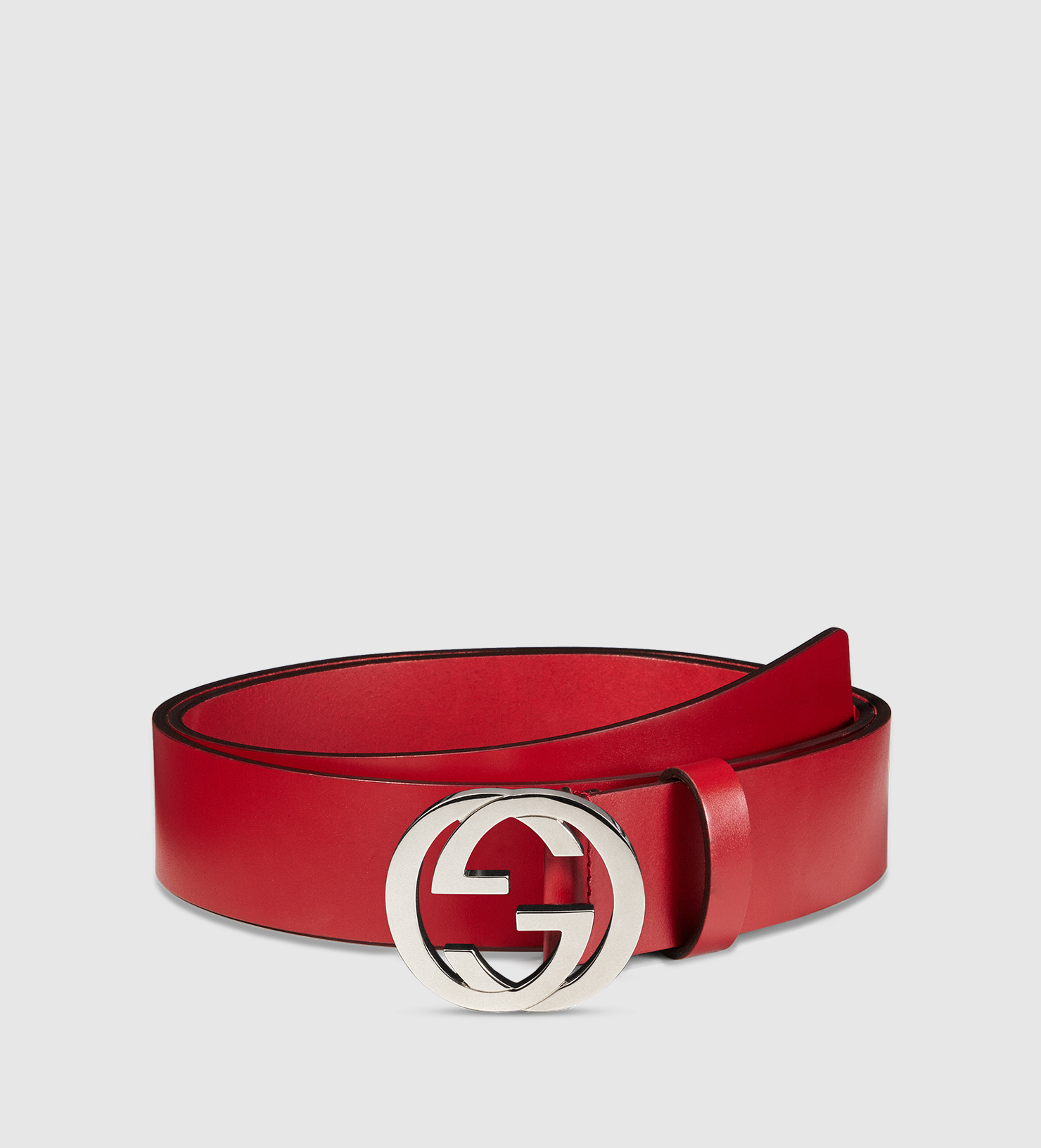 Gucci Leather Belt With Interlocking G Buckle in Red for Men | Lyst